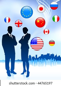Business Couple on  internet flag buttons background Original Vector Illustration
