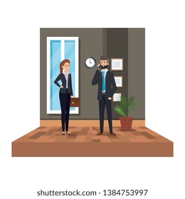 business couple with portfolio in the office scene