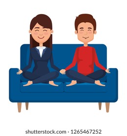 business couple with posing lotus in the sofa