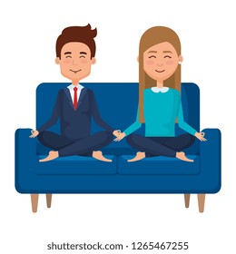 business couple with posing lotus in the sofa