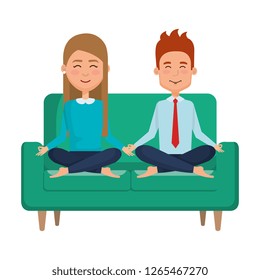 business couple with posing lotus in the sofa