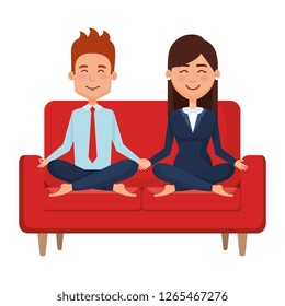business couple with posing lotus in the sofa