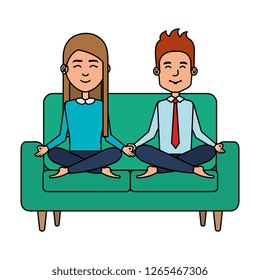 business couple with posing lotus in the sofa