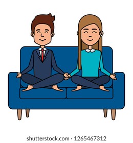 business couple with posing lotus in the sofa