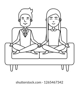 business couple with posing lotus in the sofa
