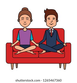 business couple with posing lotus in the sofa