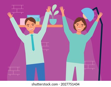 pareja de negocios que practica el descanso activo en el lugar de trabajo