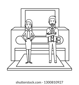 business couple with printer
