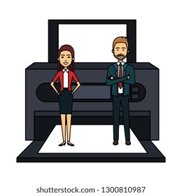business couple with printer