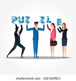 business couple with puzzle pieces