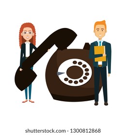 business couple with retro phone