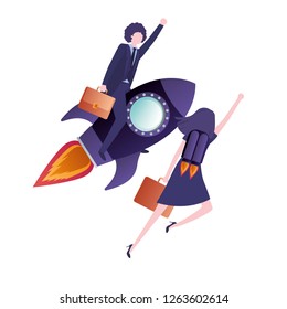 business couple with rocket avatar character