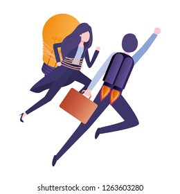 business couple with rocket and light bulb character