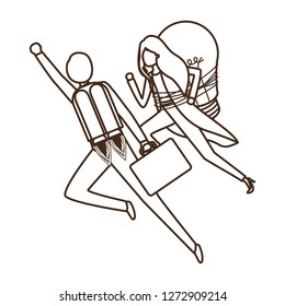 business couple with rocket and light bulb character