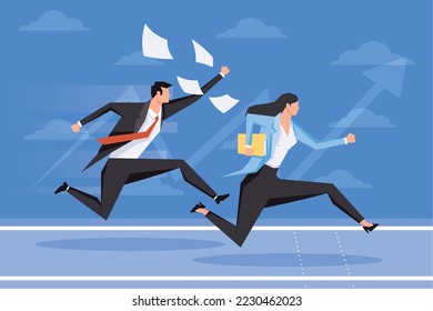 business couple running workers characters