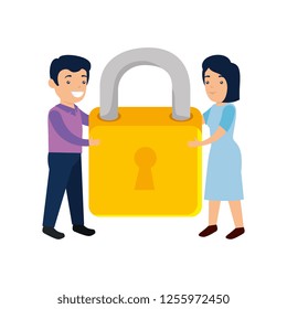 business couple with secure padlock