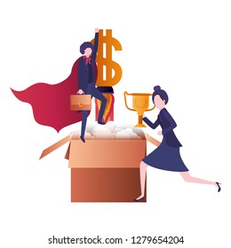 business couple with set of icons