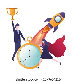 business couple with set of icons