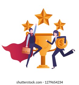 business couple with set of icons