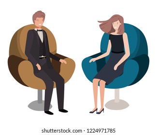 business couple sitting in chair avatar character