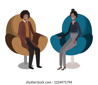 business couple sitting in chair avatar character