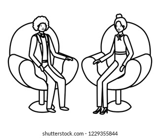 business couple sitting in chair avatar character