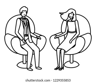 business couple sitting in chair avatar character