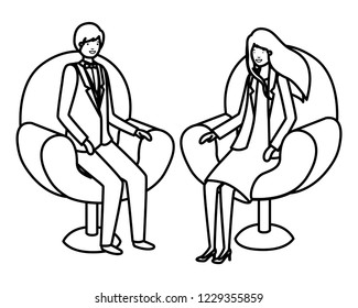 business couple sitting in chair avatar character