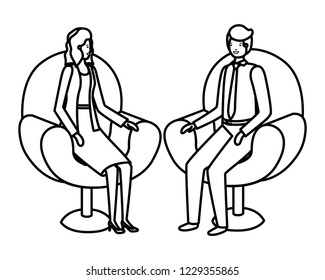 business couple sitting in chair avatar character