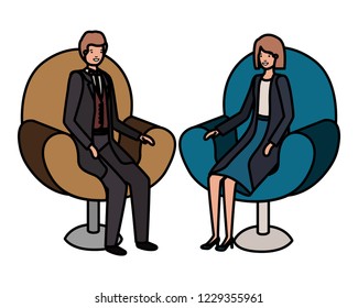 business couple sitting in chair avatar character