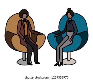 business couple sitting in chair avatar character