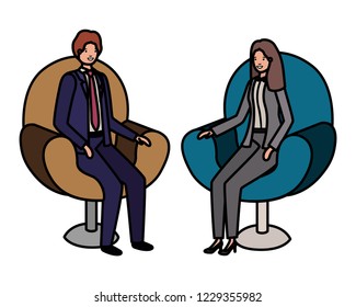 business couple sitting in chair avatar character