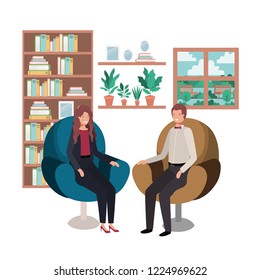 business couple sitting in livingroom