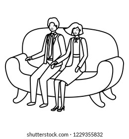 business couple sitting in sofa avatar character