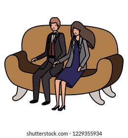 business couple sitting in sofa avatar character