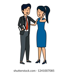 business couple with smartphone avatars characters