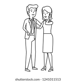business couple with smartphone avatars characters