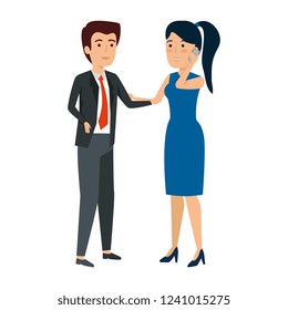 business couple with smartphone avatars characters