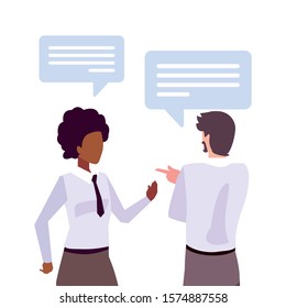 business couple with speech bubble on white background vector illustration design