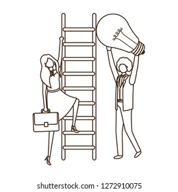 business couple with stair and light bulb avatar character