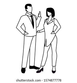 business couple standing on white background vector illustration design