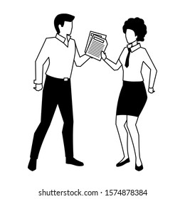 business couple standing on white background vector illustration design