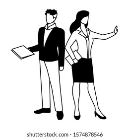 business couple standing on white background vector illustration design