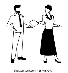 business couple standing on white background vector illustration design