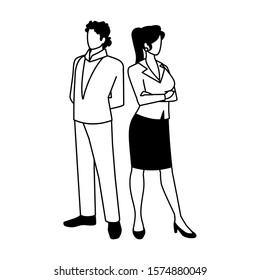 business couple standing on white background vector illustration design