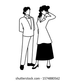 business couple standing on white background vector illustration design