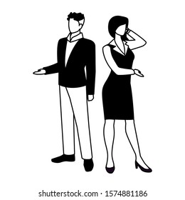 business couple standing on white background vector illustration design