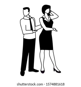 business couple standing on white background vector illustration design