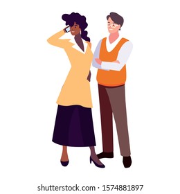 business couple standing on white background vector illustration design