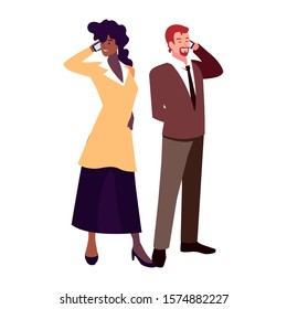 business couple standing on white background vector illustration design